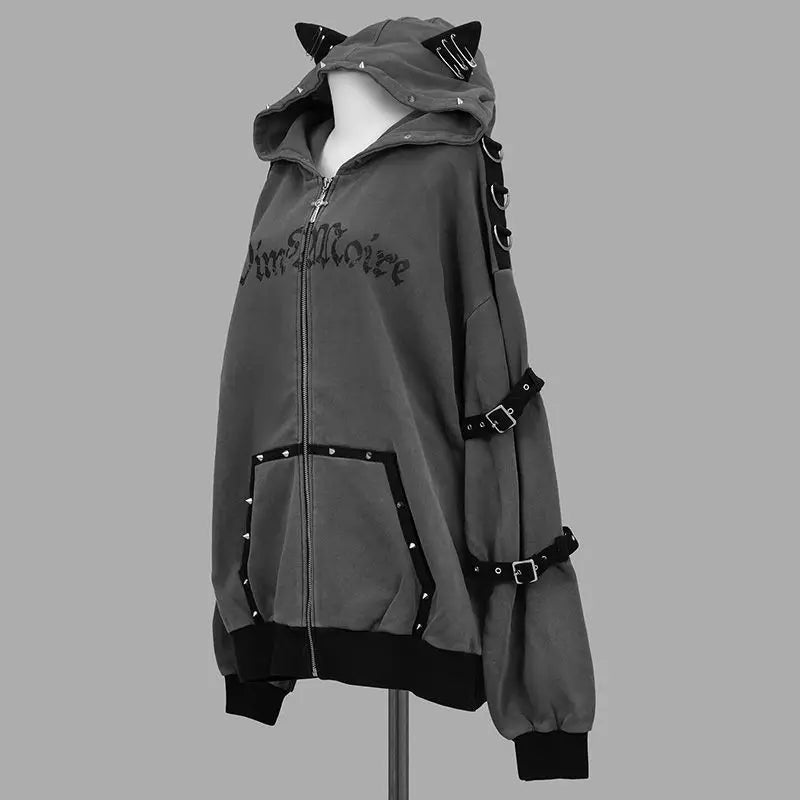 Gothic Graphic Long Sleeve Full Zip Casual Hoodie