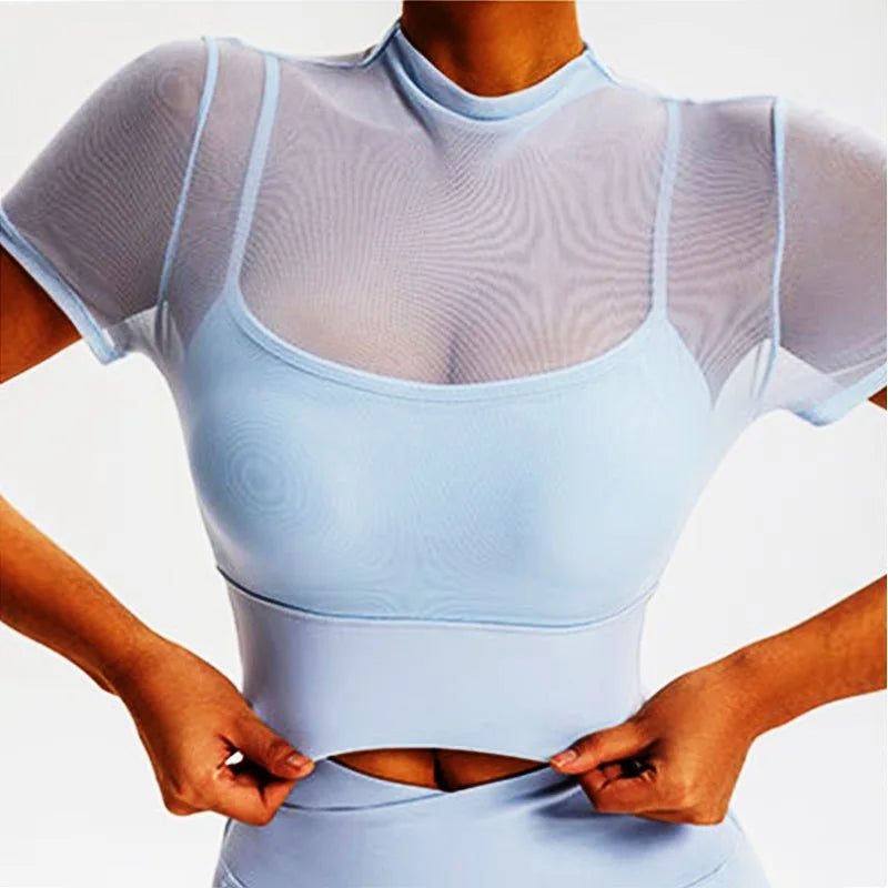 Women's Mesh Short-Sleeve Workout Crop Top