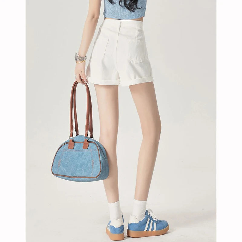 Women's Rolled Hem Denim Casual Denim Shorts For Everyday Outfits