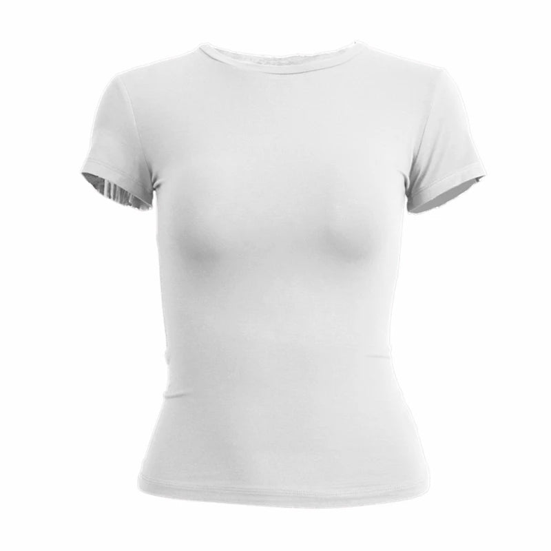 Women’s Slim-Fit Stretch Knit Crew-Neck T-Shirt with Short Sleeves
