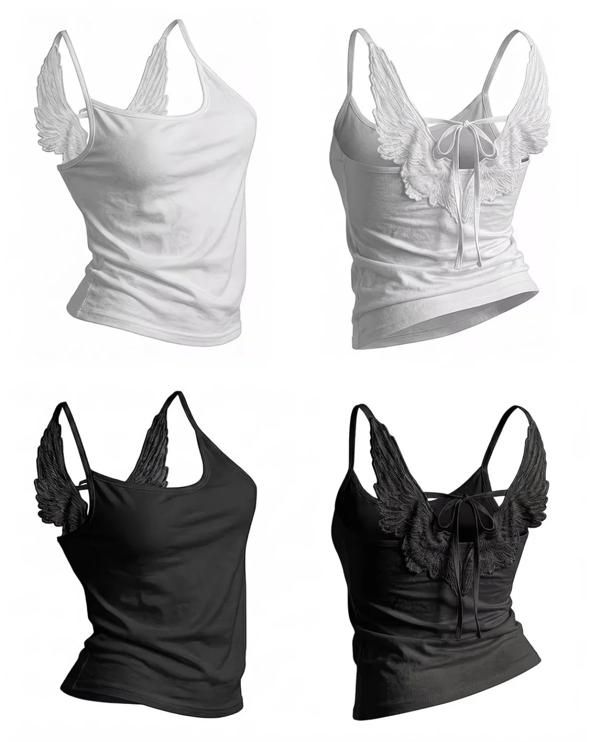 Women's Cotton Crop Camisole with Embossed Wing Detail and Thin Straps