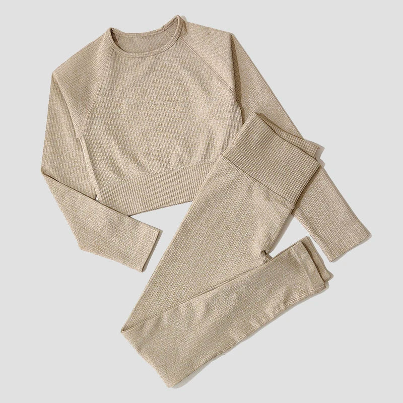 Women's Long Sleeve Crop Top And Leggings Yoga Set