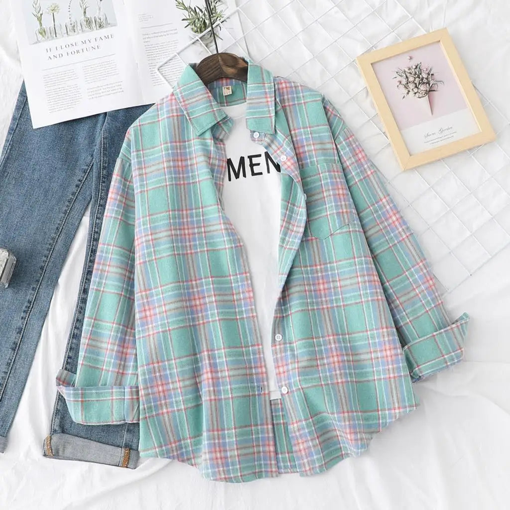 Women's Checked Collared Long Sleeve Shirt
