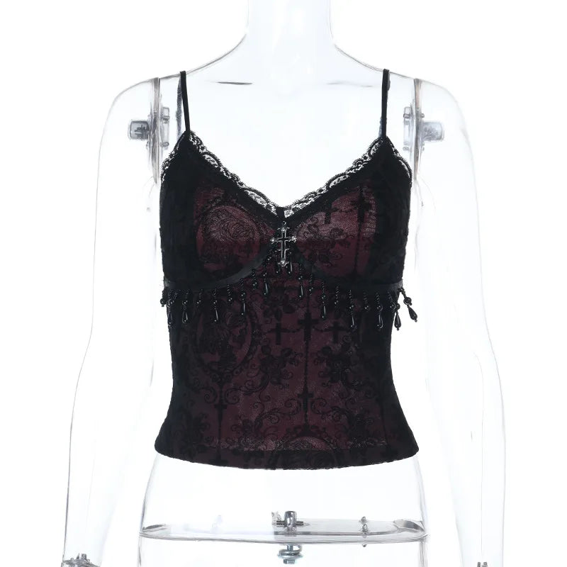 Women's Gothic Lace Polyester Blend Camisole with Decorative Trim and Multiple Styles