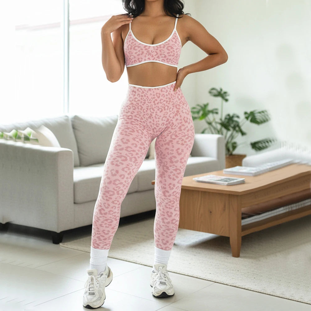 Women's Leopard Bra And Bottoms Yoga Set For Workout Outfits