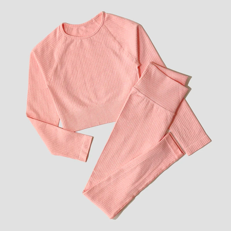 Women's Long Sleeve Crop Top And Leggings Yoga Set