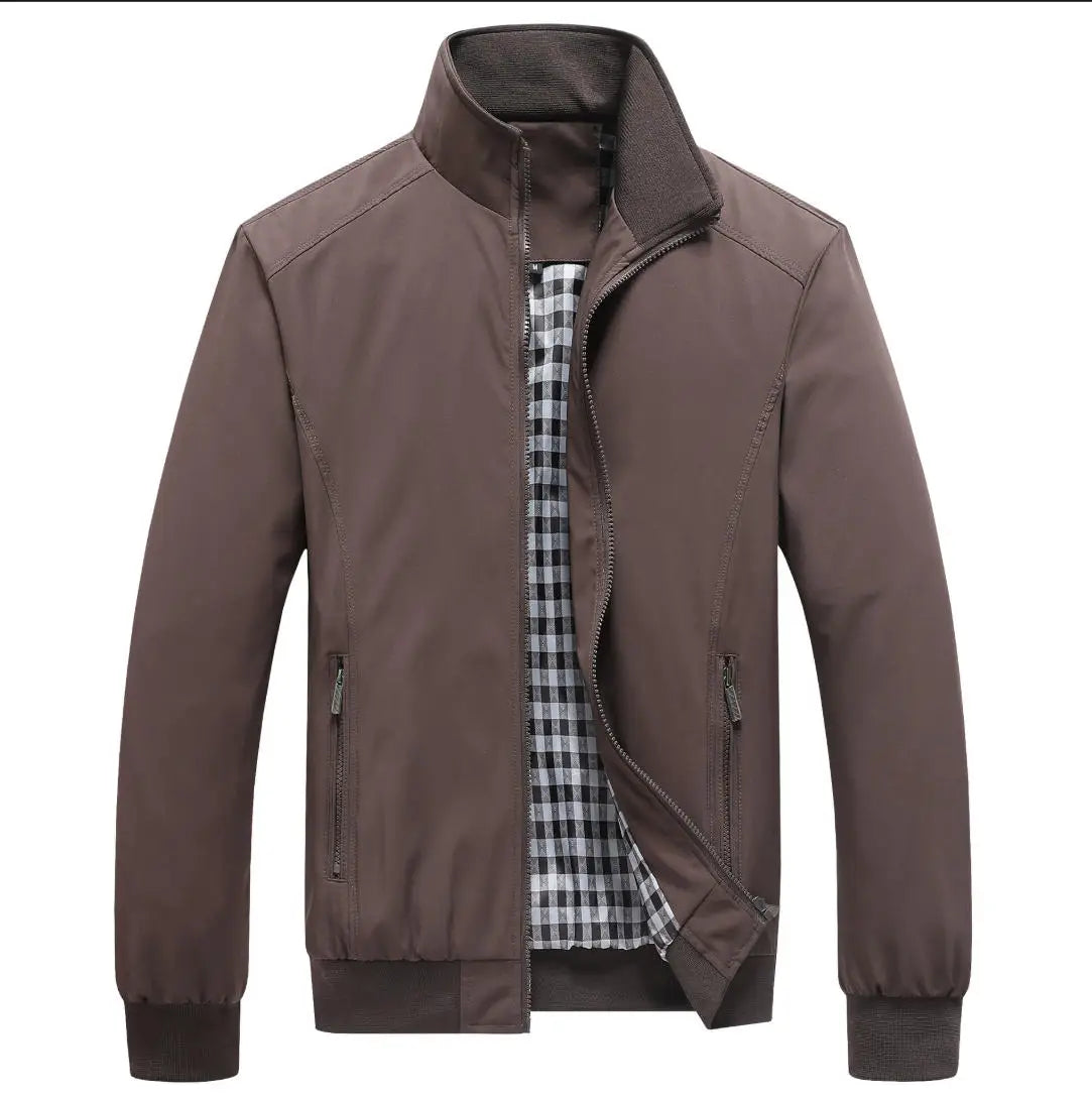Men's Zip-Front Stand-Collar Jacket with Checked Lining
