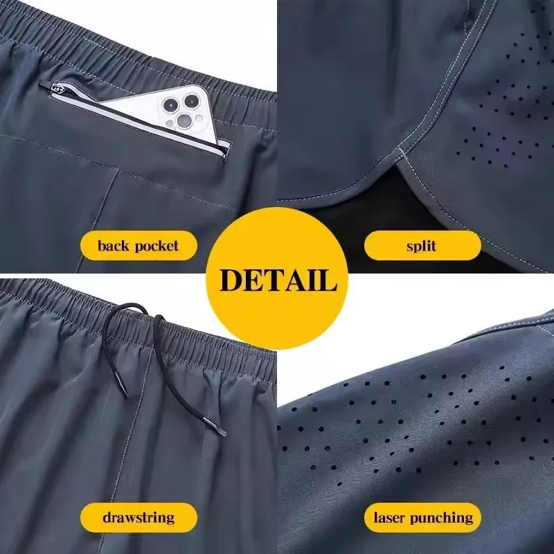 Men's Double Layer Running Shorts with Back Zipper Pocket