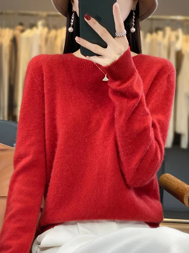 Women's Fluffy Round Neck Long Sleeve Sweater Casual Knit Layer
