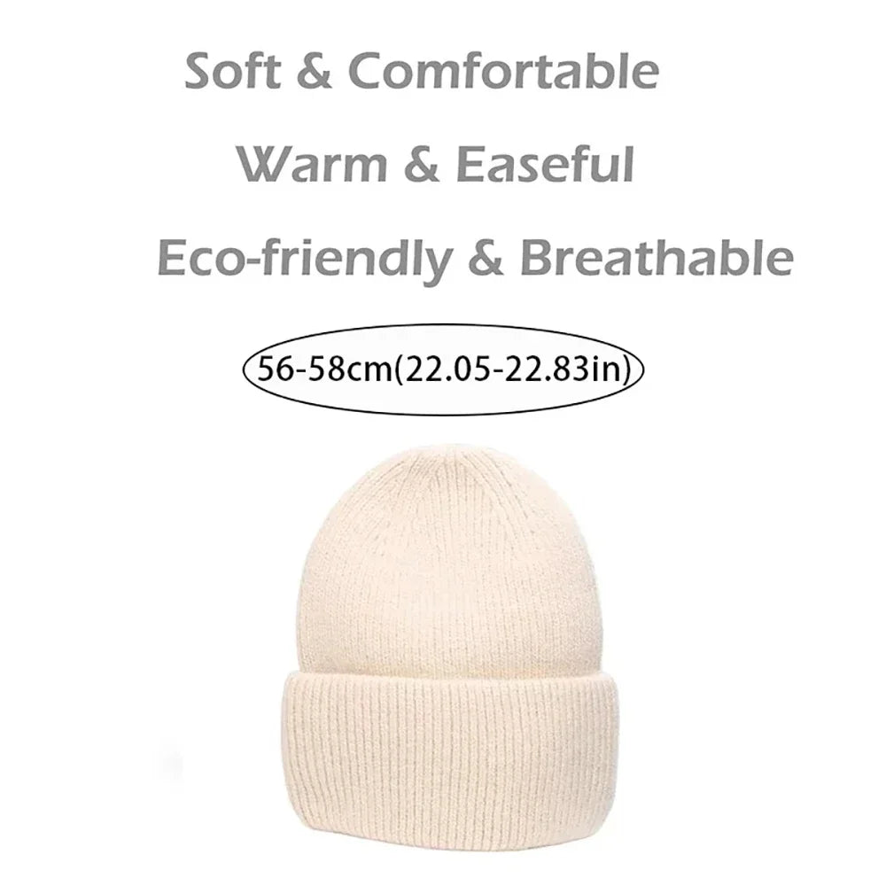 Solid Ribbed Knit Beanie with Folded Cuff Styling