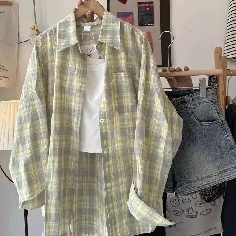 Women's Checked Collared Long Sleeve Shirt