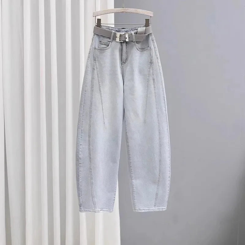 Women's Gray Balloon Leg Loose Fit Denim Jeans