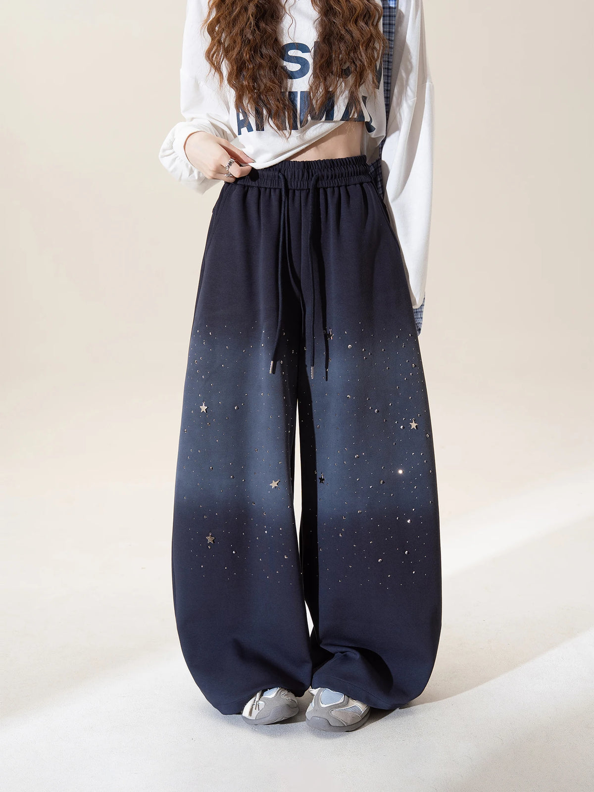 High Waist Gradient Color Wide Leg Casual Full Length Pants