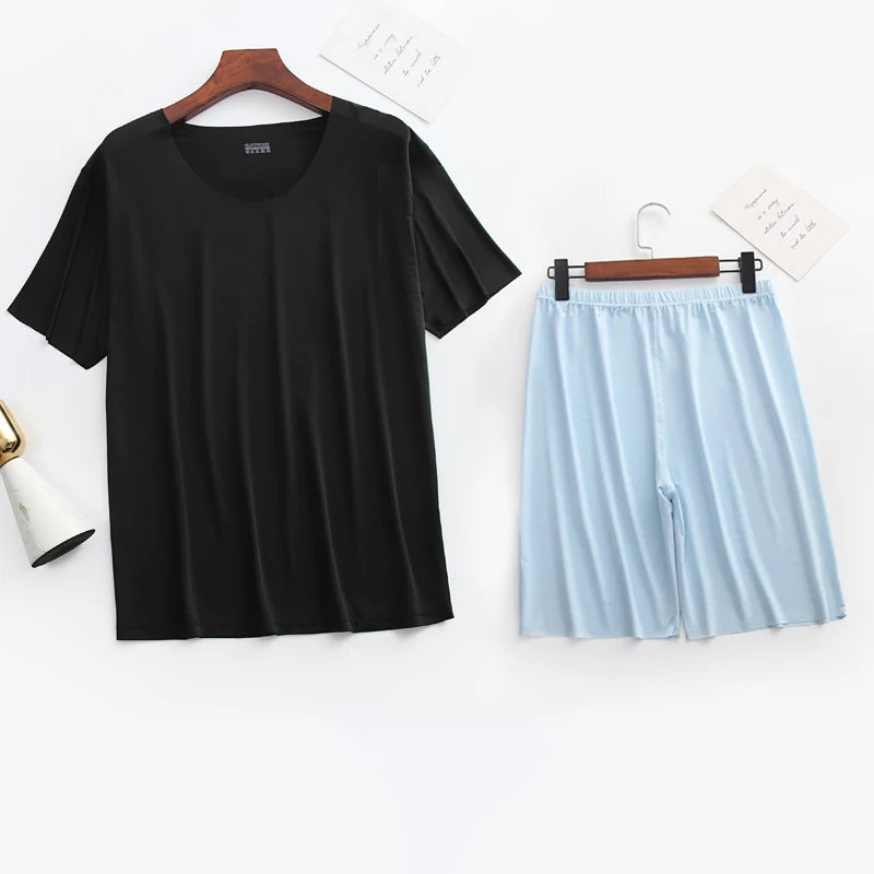 Men's Solid Short Sleeve T Shirt and Shorts Pajama Set