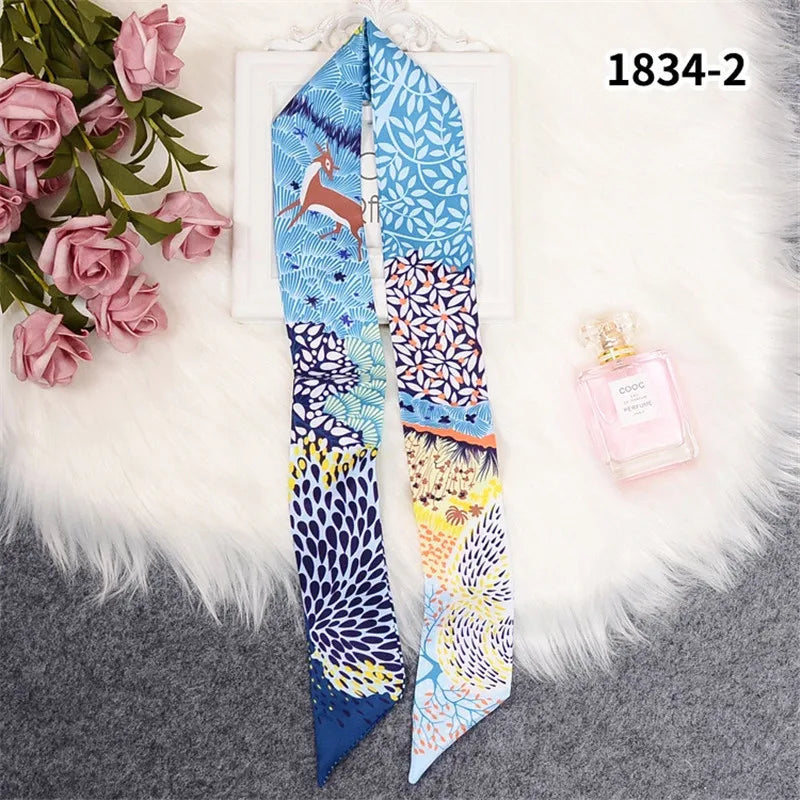 Horse Motif Skinny Ribbon Scarf with Printed Designs