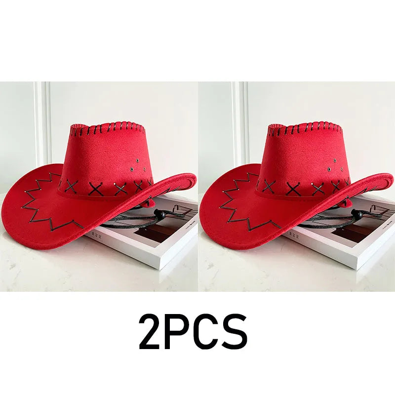 Wide Brim Cowboy Hat with Decorative Edge Stitching