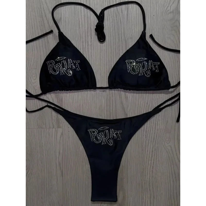 BRAT Rhinestone Graphic Bikini