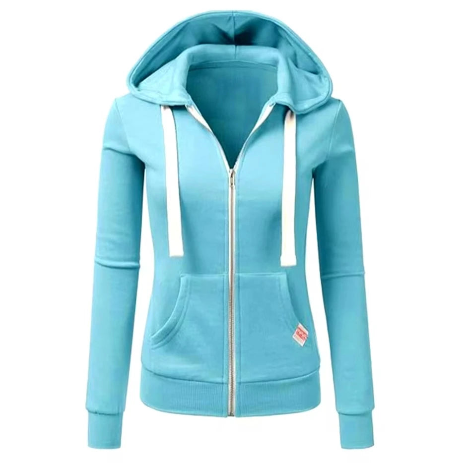 Long Sleeve Full Zip Casual Hooded Sweatshirt for Layering