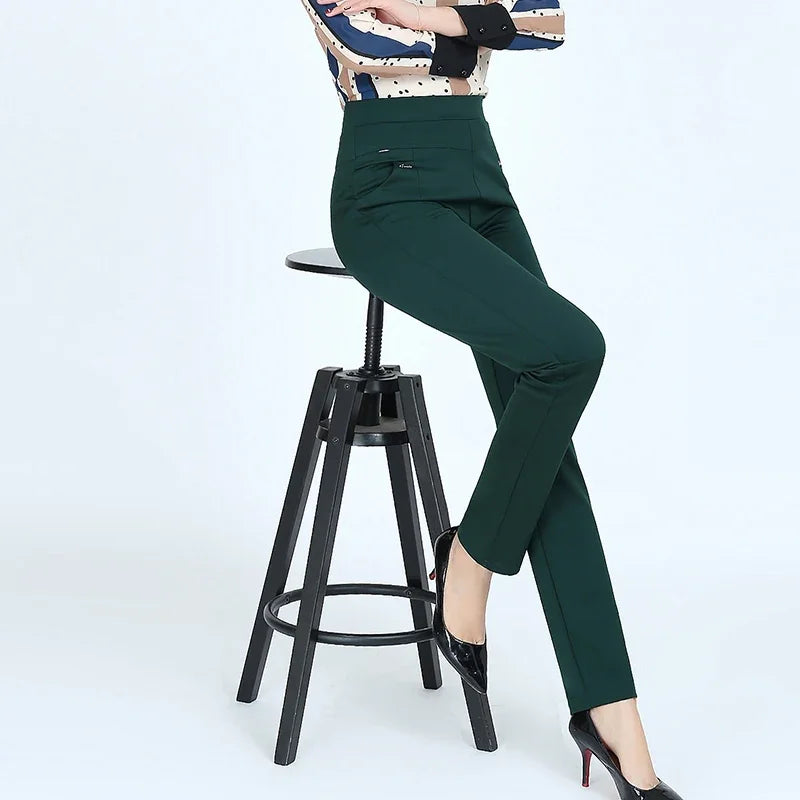 Women's High Waist Slim Pants with Elastic Fit and Color Options