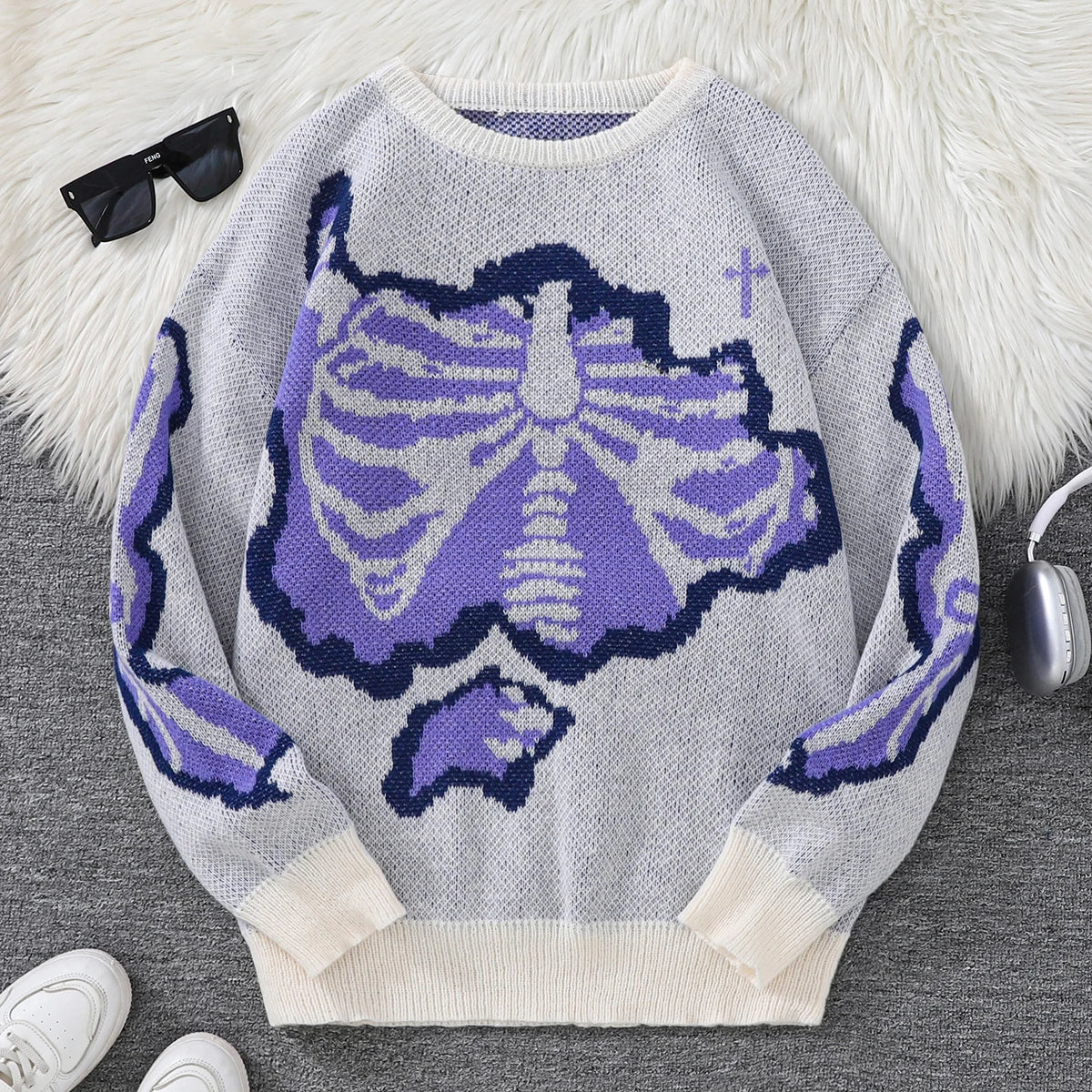 Men's Skeleton Graphic Crew Neck Knit Sweater
