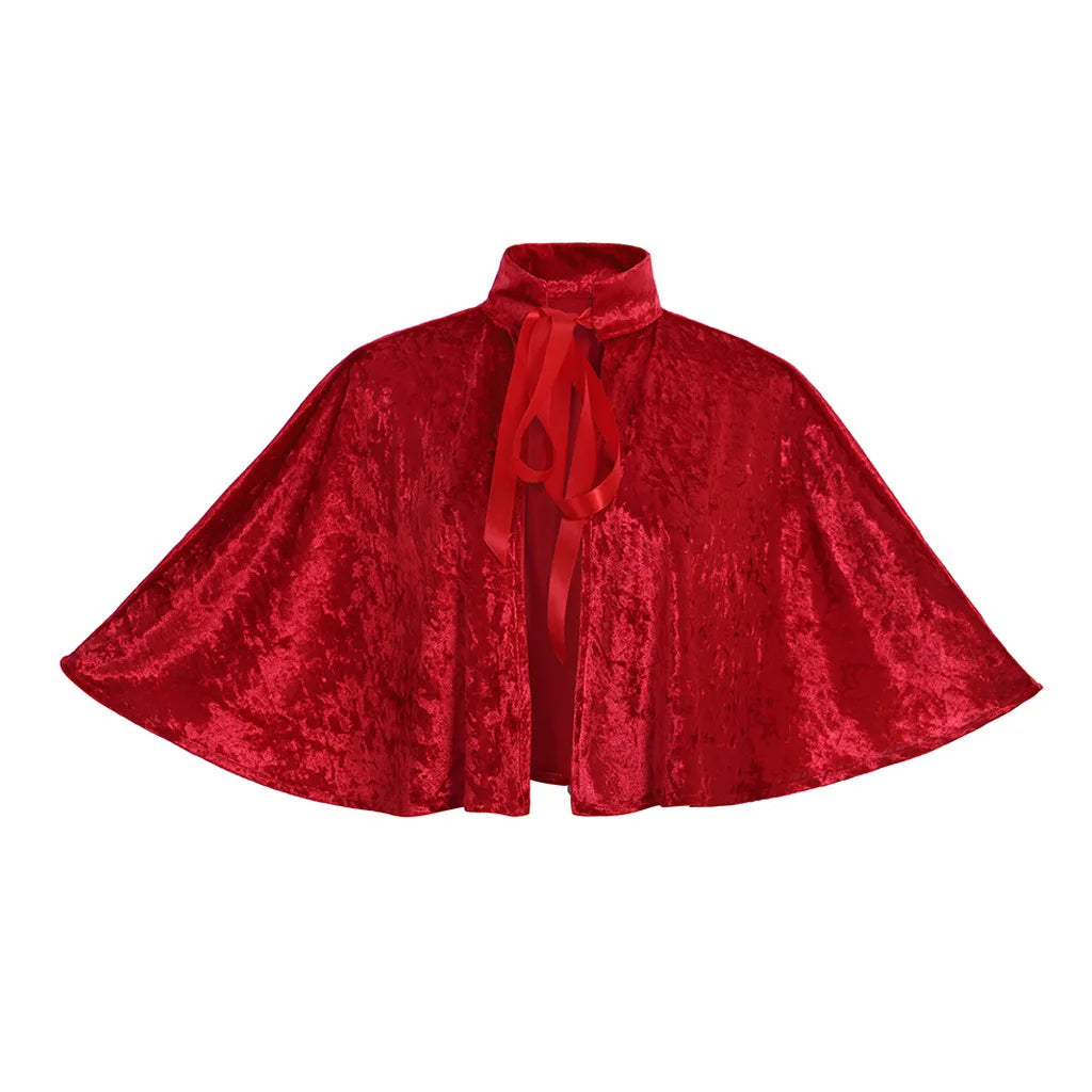 Stand Collar Velvet Ribbon Tie Cape for Layering over Outfits
