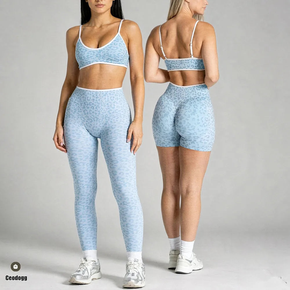 Women's Leopard Bra And Bottoms Yoga Set For Workout Outfits