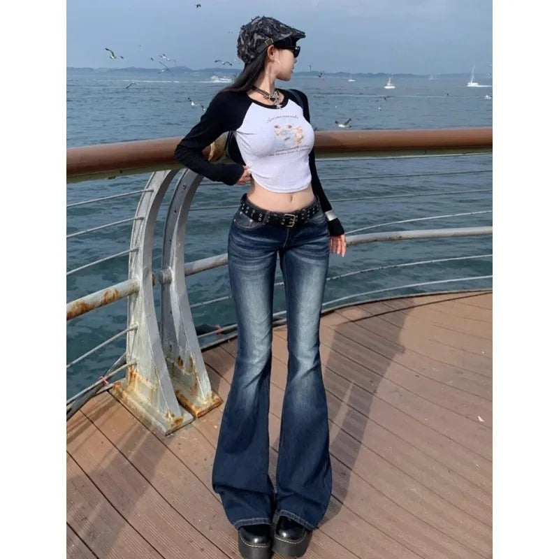 Women's Blue High Waist Flared Leg Denim Jeans