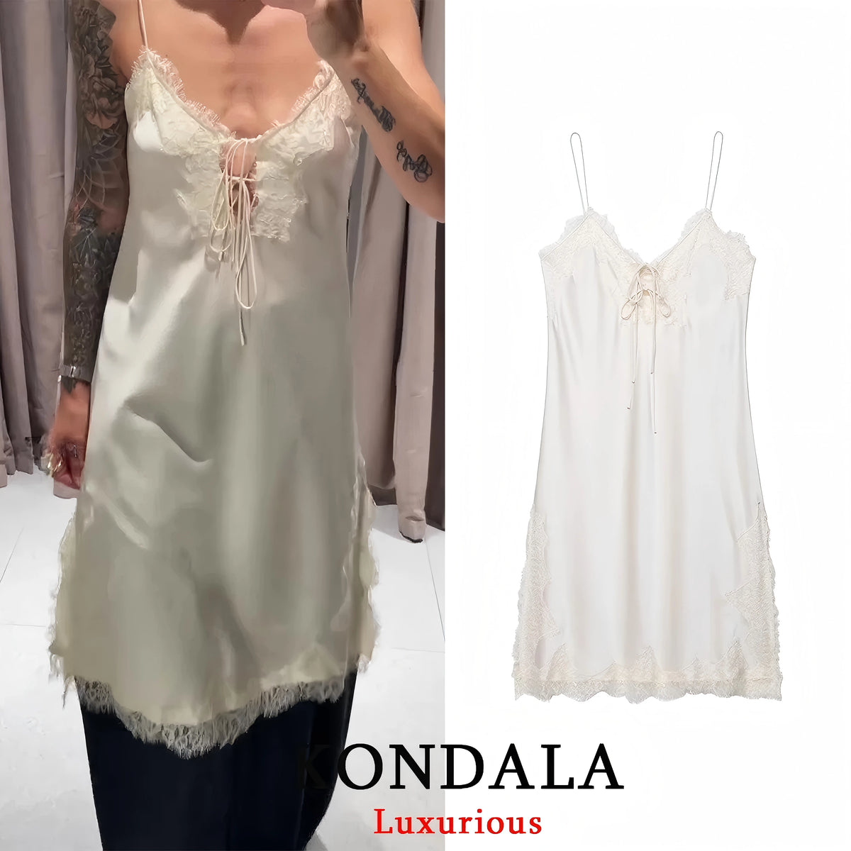 Women's Lace Trim Satin Polyester Camisole with Asymmetric Hem and Length Options