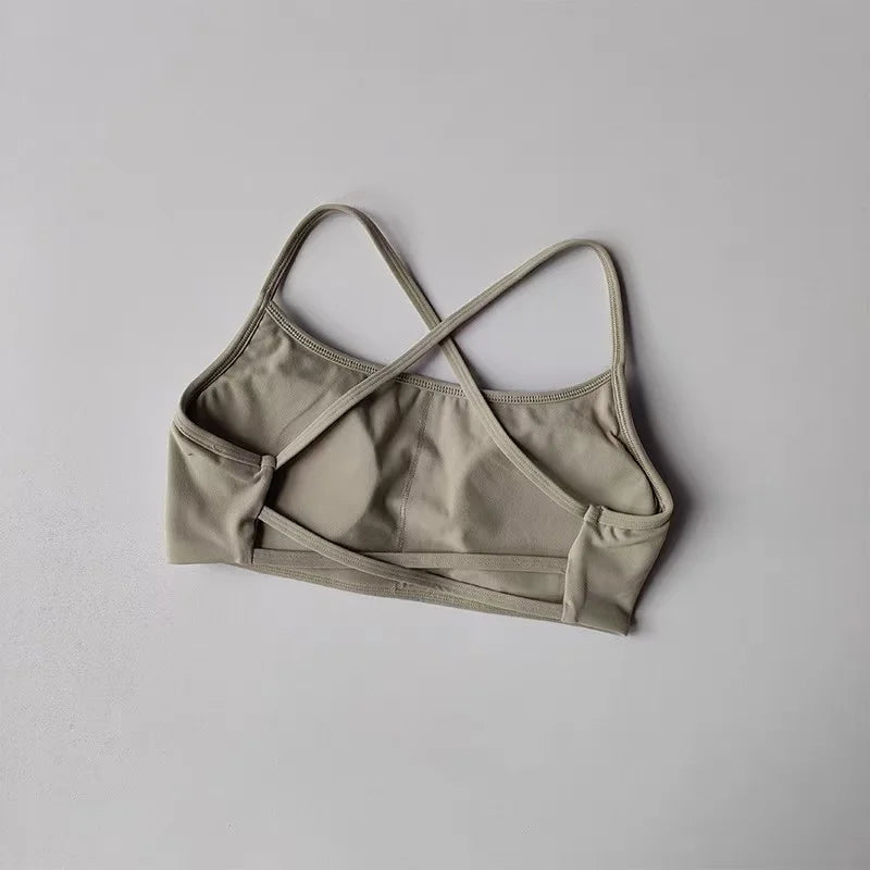 Women's Straight Neck Thin Cross Strap Sports Bra