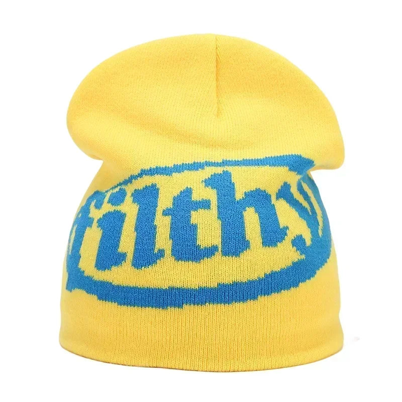 Graphic Knit Beanie with Letter and Pattern Style Options