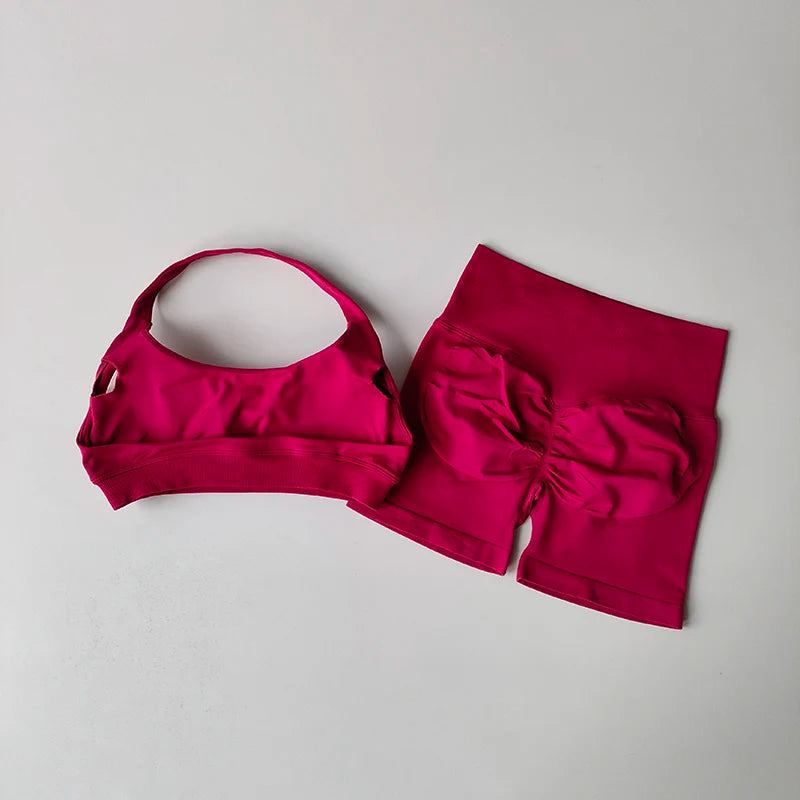 Women's Halter Sports Bra and Shorts Set