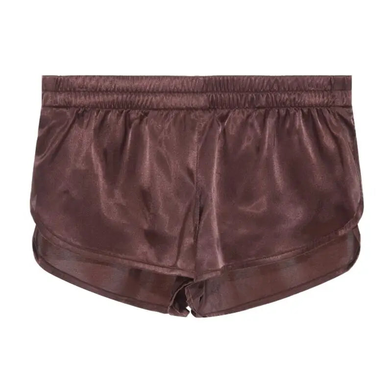 Men's Satin Look Split Hem Elastic Waist Sleep Shorts