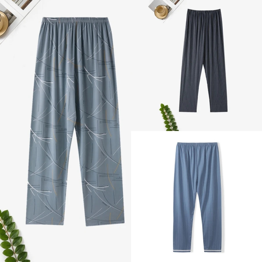 Men's Printed Elastic Waist Long Pajama Pants with Style Options