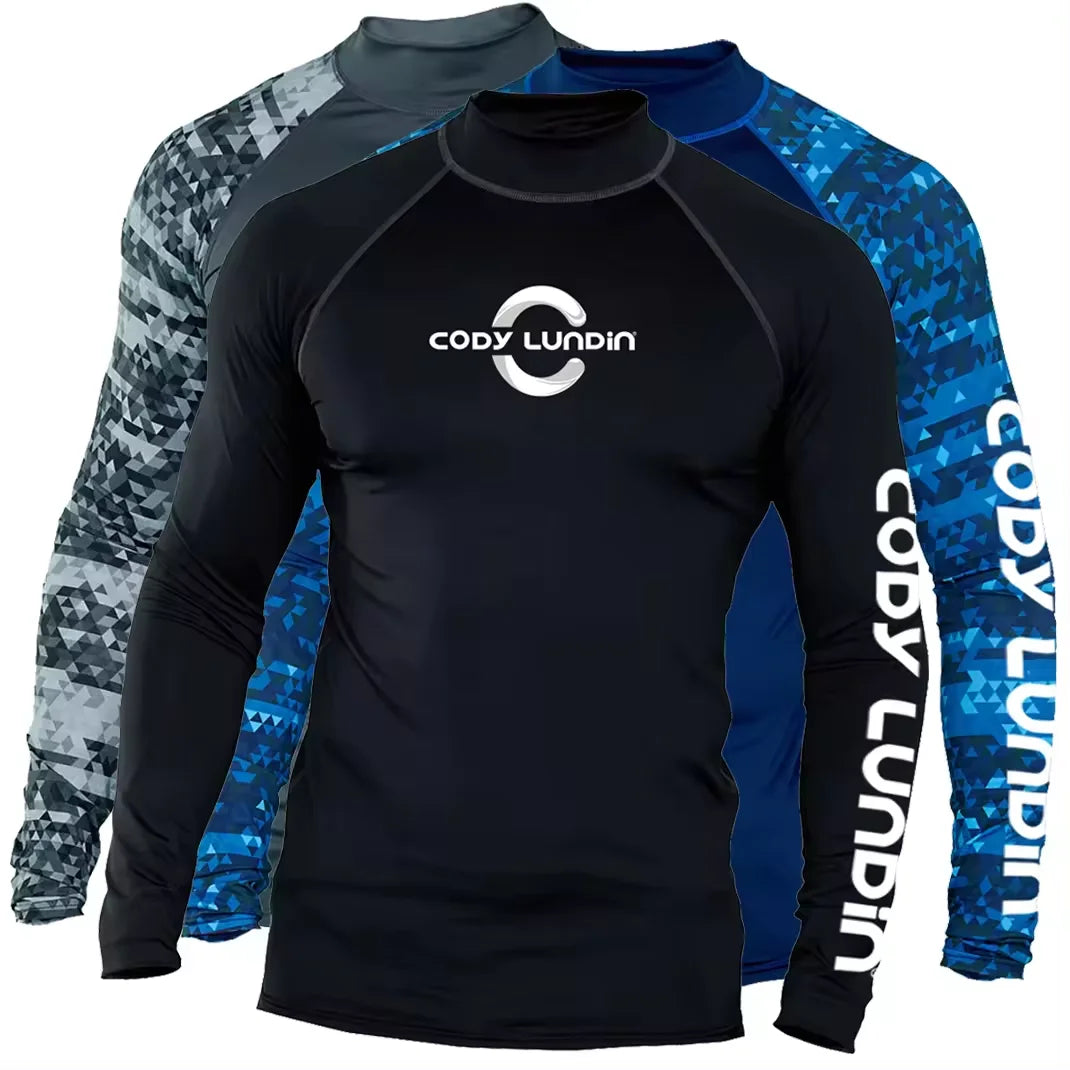 Graphic Long Sleeve Crew Neck Rash Guard Swim Top