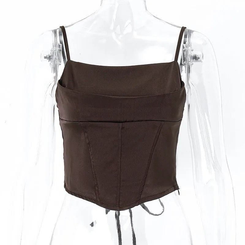 Women's Spaghetti Strap Crop Top with Lace-Up Back and Cropped Length