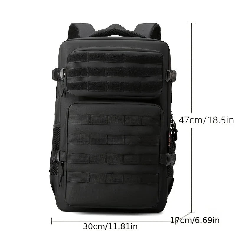 Tactical Style Backpack with Front Webbing and Multiple Zipper Compartments