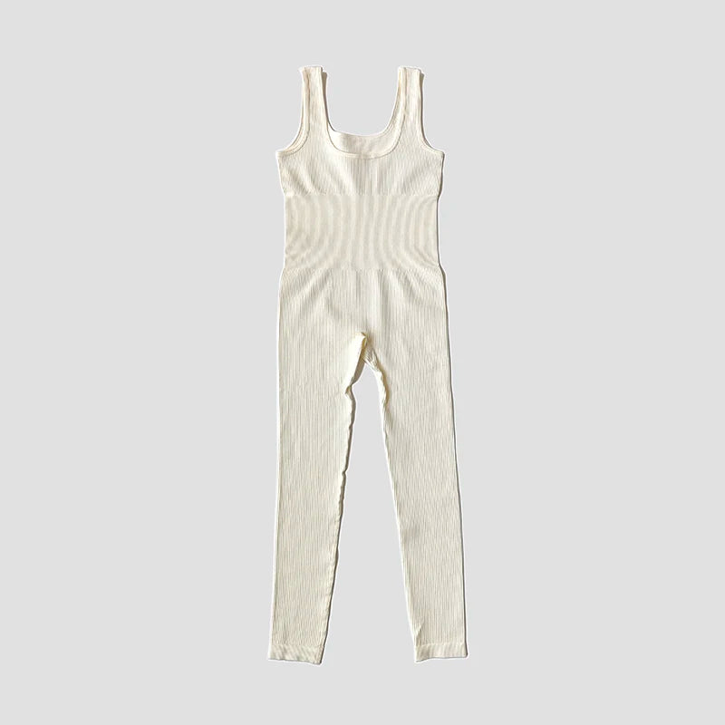 Women's Wide Strap Ribbed Nylon Blend Workout Jumpsuit with Long Legs