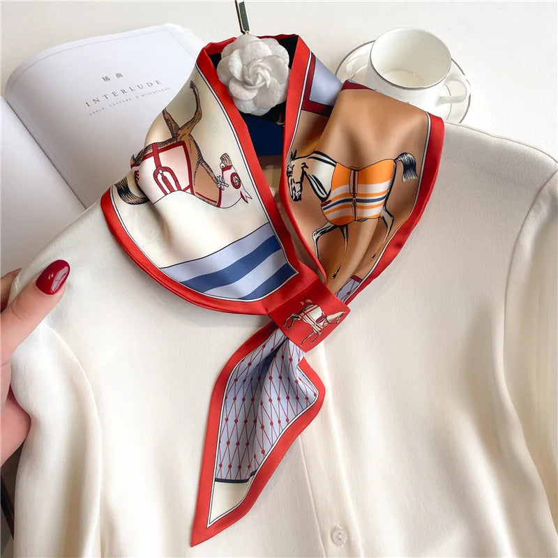 Printed Narrow Neckerchief Scarf with Pointed Tie Ends