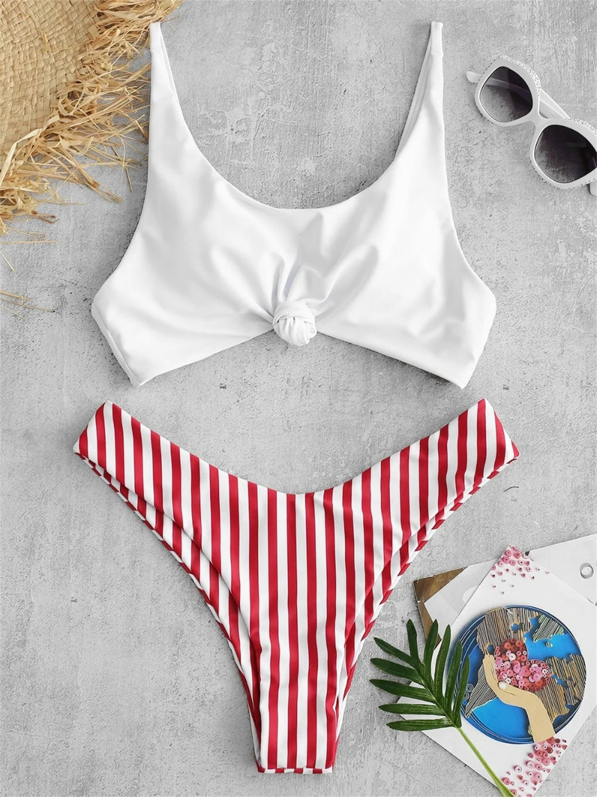 Striped Knot Detail Bikini