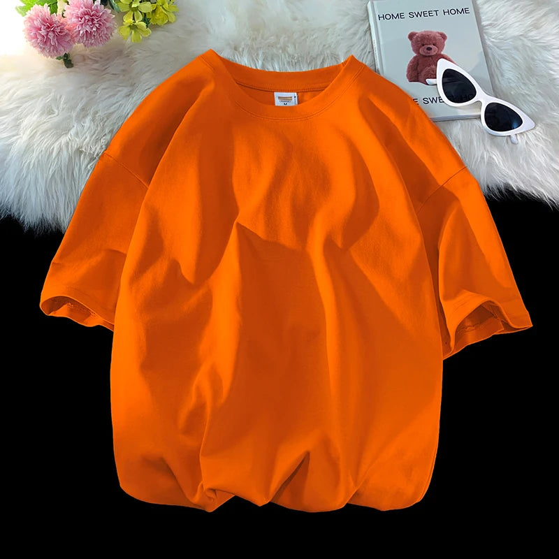 Solid Crew Neck Short Sleeve Loose Casual T Shirt