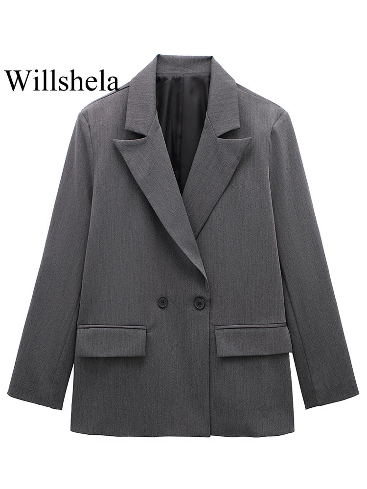 Women's Double Breasted Notched Lapel Blazer for Layered Outfits