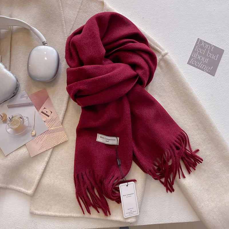 Solid Long Fringed Scarf for Draped Neck Styling