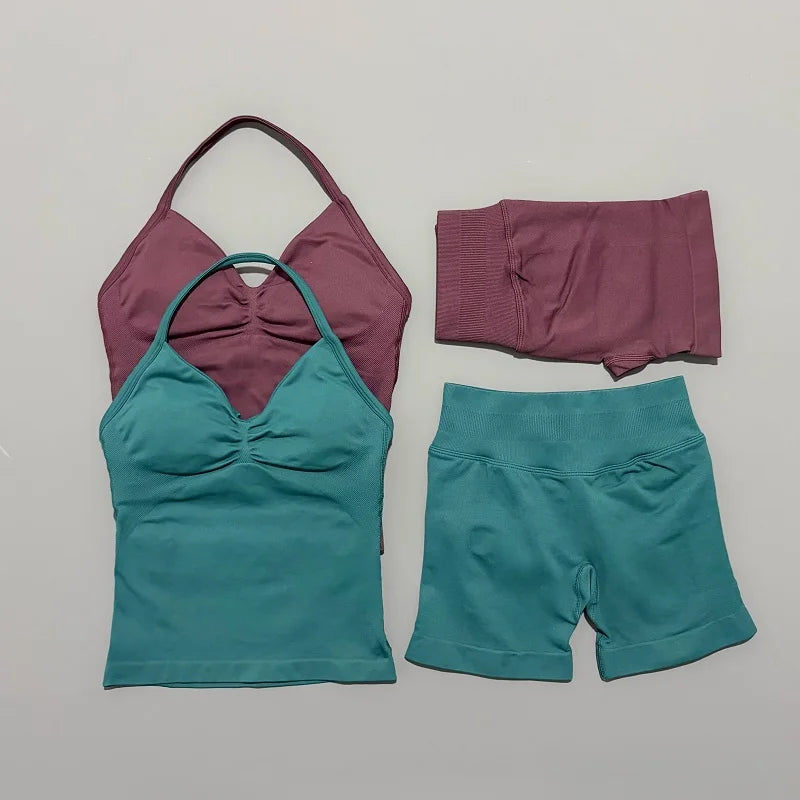 Women's Halter Tank And Shorts Yoga Set For Workout Outfits