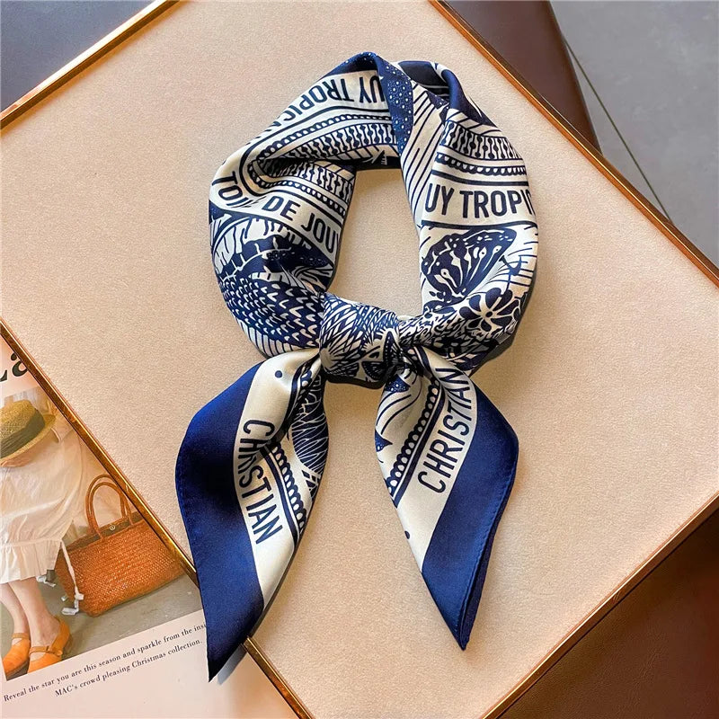 Letter Print Square Scarf with Patterned Border Design