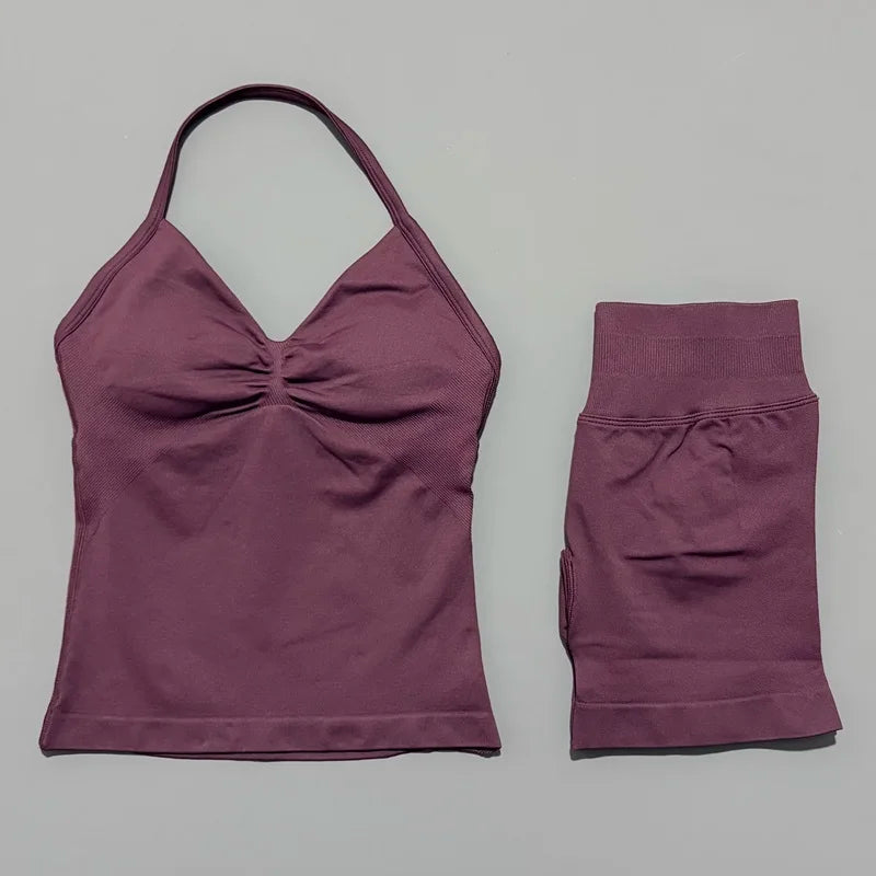 Women's Halter Tank And Shorts Yoga Set For Workout Outfits