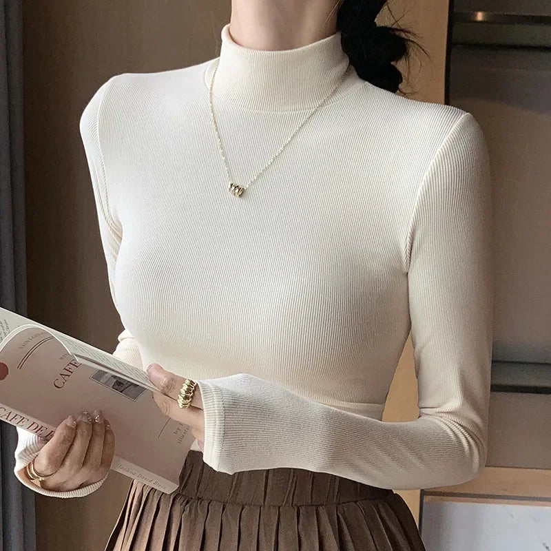 Women's Mock Neck Fitted Long Sleeve Sweater Casual Knit Layer