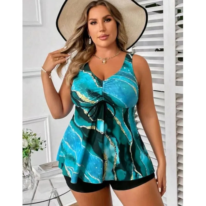 Women's Printed Twist Front Tankini Top and Shorts Swim Set