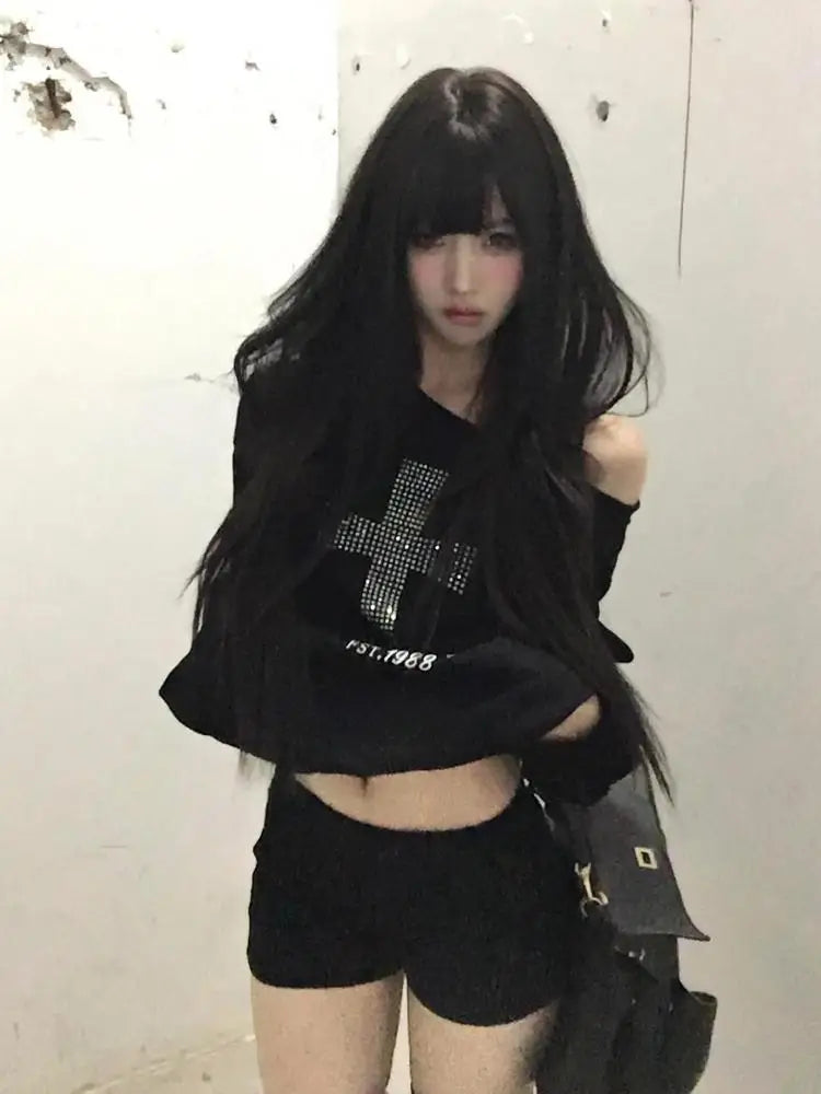 Cross Graphic Off Shoulder Long Sleeve Casual Pullover Sweatshirt