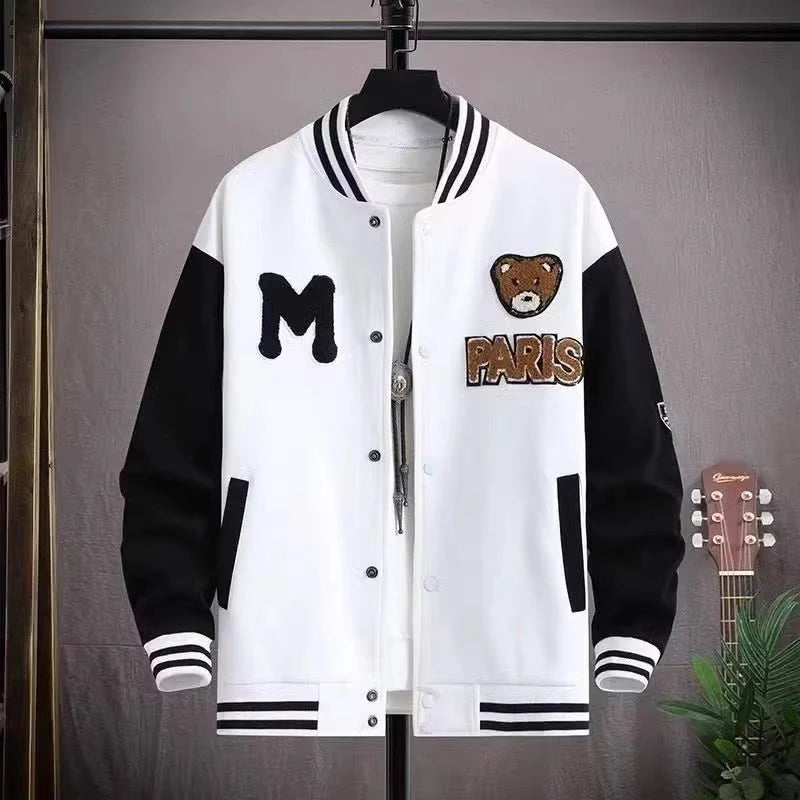 Graphic Long Sleeve Button Front Casual Varsity Style Jacket