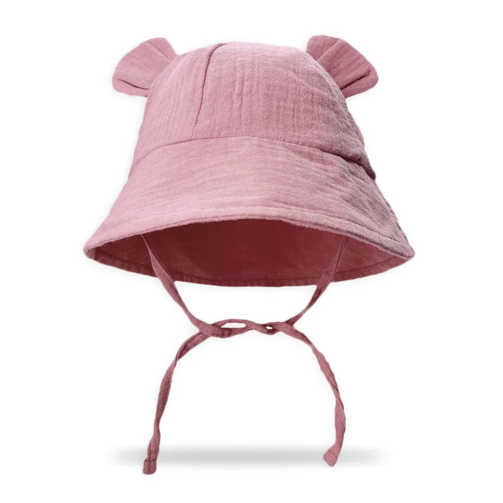 Children's Bucket Hat with Decorative Ears and Chin Ties